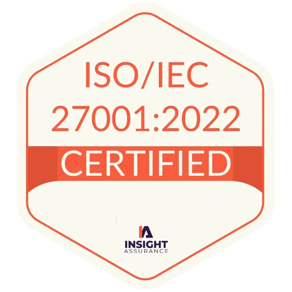 ISO/IEC 27001:2022 certified badge issued by Insight Assurance