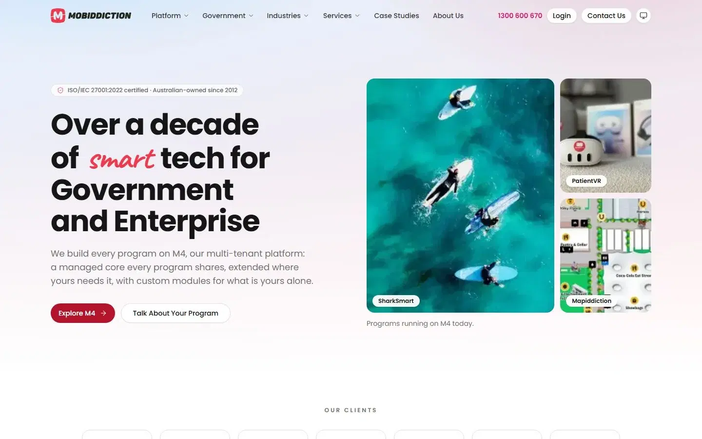 The Mobiddiction website home page, which runs on M4